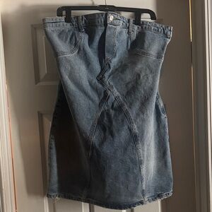 Zara Blue Denim Strapless Dress